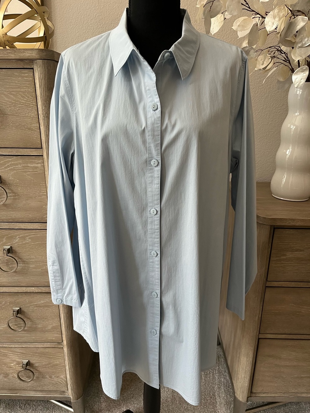 Stella Carakasi Oversized Shirt Tunic ALine Smock Light Blue w Pockets Large EUC
